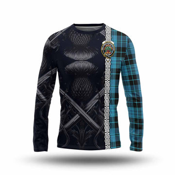 Clergy Tartan Long Sleeve T-Shirt with Family Crest Cross Sword Thistle Celtic Vibes Unisex - Tartan Vibes Clothing