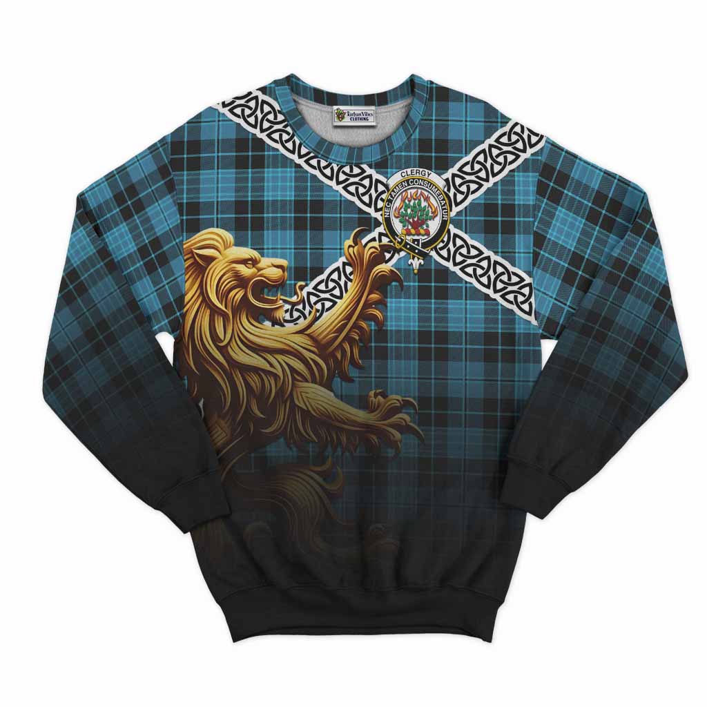 Clergy Crest Tartan Sweatshirt with Golden Lion Emblem Celtic Style Unisex - Tartan Vibes Clothing