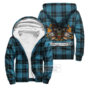 Clergy Tartan Sherpa Hoodie with Family Crest and Bearded Skull Holding Bottles of Whiskey Unisex S - Tartan Vibes Clothing