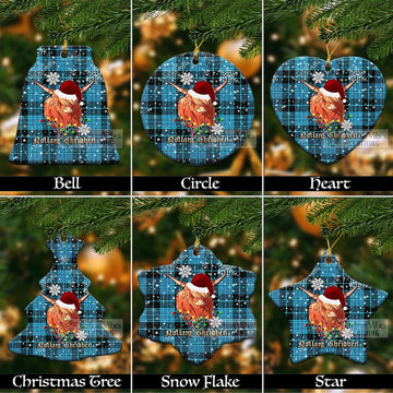 Clergy Tartan Christmas Ceramic Ornaments with Twinkle Highland Cattle Ceramic - Tartan Vibes Clothing