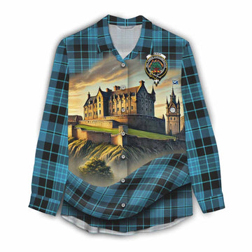 Clergy Tartan Family Crest Women's Casual Shirt with Scottish Ancient Castle Style Female - Tartan Vibes Clothing