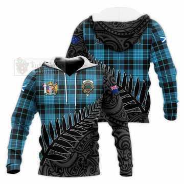 Clergy Crest Tartan Knitted Hoodie with New Zealand Silver Fern Half Style Unisex Knitted Pullover Hoodie - Tartan Vibes Clothing