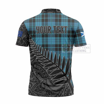 Clergy Crest Tartan Zipper Polo Shirt with New Zealand Silver Fern Half Style - Tartan Vibes Clothing