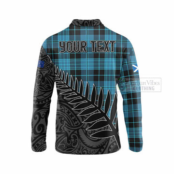 Clergy Crest Tartan Long Sleeve Polo Shirt with New Zealand Silver Fern Half Style - Tartan Vibes Clothing