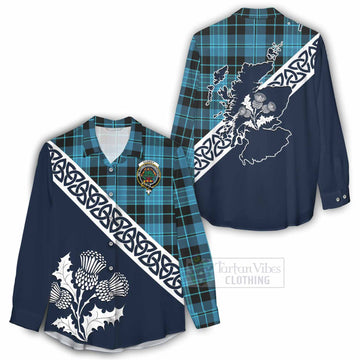 Clergy Tartan Women's Casual Shirt Featuring Thistle and Scotland Map - Tartan Vibes Clothing