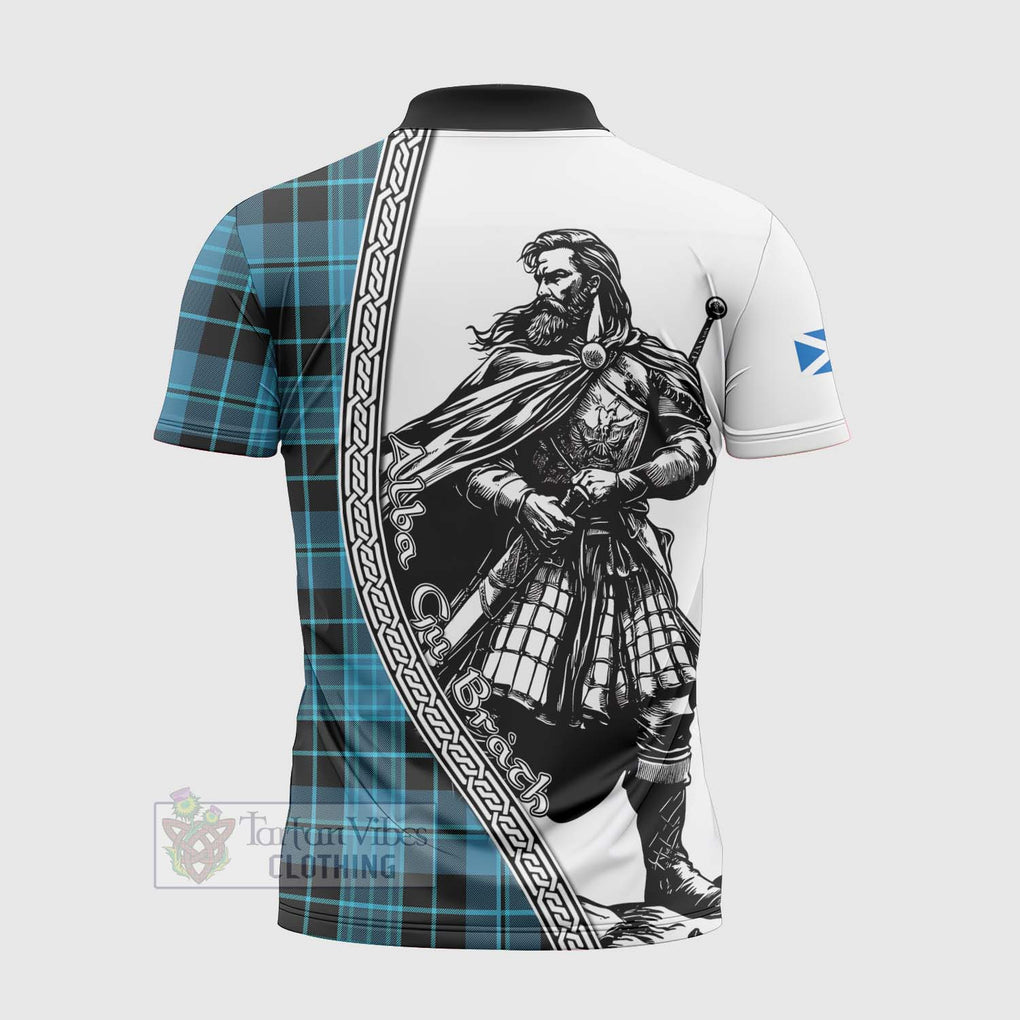 Clergy Tartan Clan Crest Zipper Polo Shirt with Highlander Warrior Celtic Style - Tartan Vibes Clothing