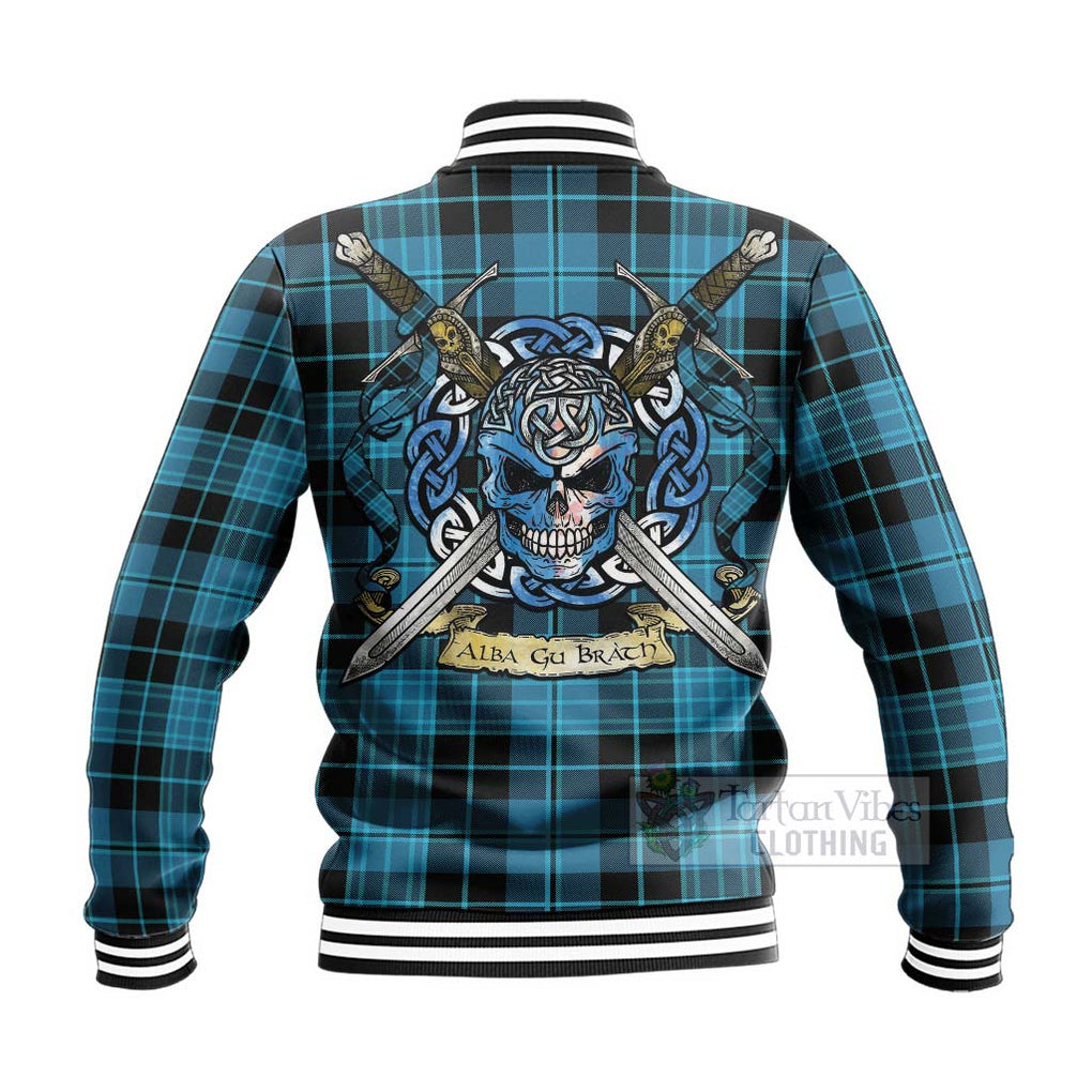 Clergy Tartan Baseball Jacket with Family Crest Celtic Skull Style - Tartan Vibes Clothing