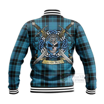 Clergy Tartan Baseball Jacket with Family Crest Celtic Skull Style - Tartan Vibes Clothing