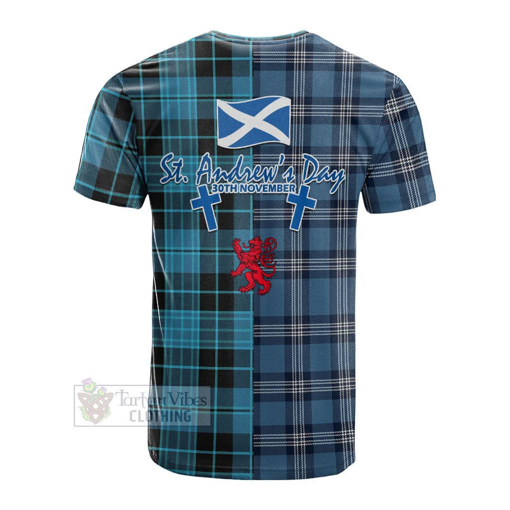 Tartan Vibes Clothing Clergy Tartan Cotton T-shirt Happy St. Andrew's Day Half Tartan Style