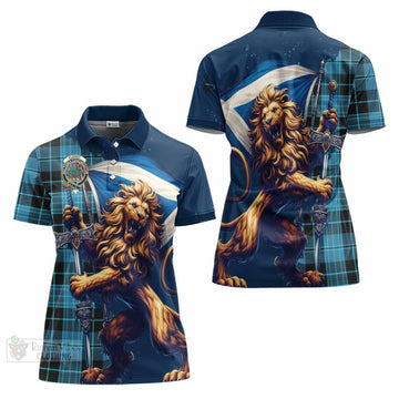Clergy Tartan Family Crest Women's Polo Shirt with Scottish Majestic Lion - Tartan Vibes Clothing