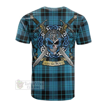 Clergy Tartan Cotton T-shirt with Family Crest Celtic Skull Style