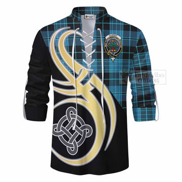 Clergy Tartan Ghillie Kilt Shirt with Family Crest and Celtic Symbol Style - Tartan Vibes Clothing