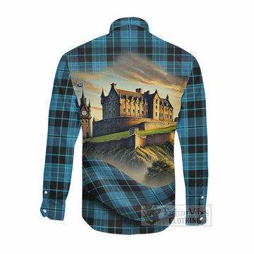 Tartan Vibes Clothing Clergy Tartan Family Crest Long Sleeve Button Shirt with Scottish Ancient Castle Style