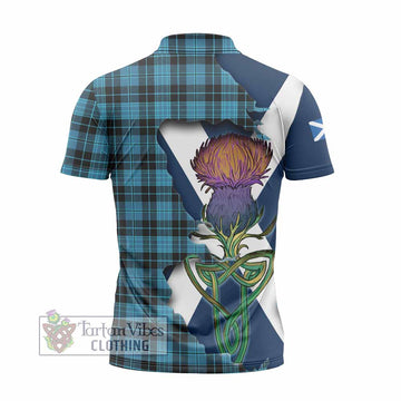Clergy Tartan Family Crest Zipper Polo Shirt Scottish Thistle Celtic Inspired - Tartan Vibes Clothing