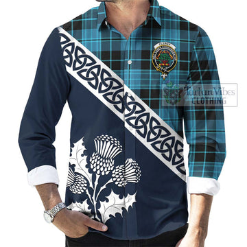 Clergy Tartan Long Sleeve Button Shirt Featuring Thistle and Scotland Map Men's Shirt - Tartan Vibes Clothing
