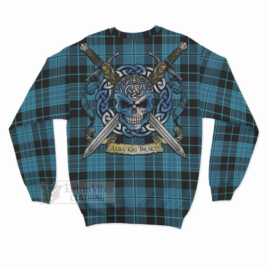 Clergy Tartan Sweatshirt with Family Crest Celtic Skull Style - Tartan Vibes Clothing