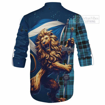 Clergy Tartan Family Crest Ghillie Kilt Shirt with Scottish Majestic Lion - Tartan Vibes Clothing