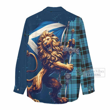 Clergy Tartan Family Crest Women's Casual Shirt with Scottish Majestic Lion - Tartan Vibes Clothing