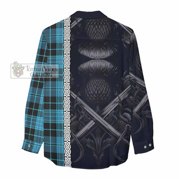 Clergy Tartan Women's Casual Shirt with Family Crest Cross Sword Thistle Celtic Vibes - Tartan Vibes Clothing