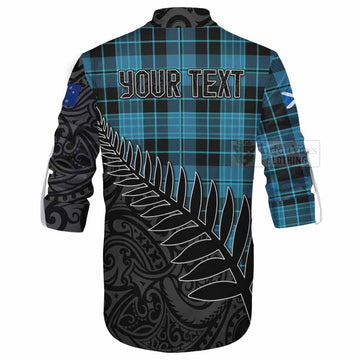 Clergy Crest Tartan Ghillie Kilt Shirt with New Zealand Silver Fern Half Style - Tartan Vibes Clothing
