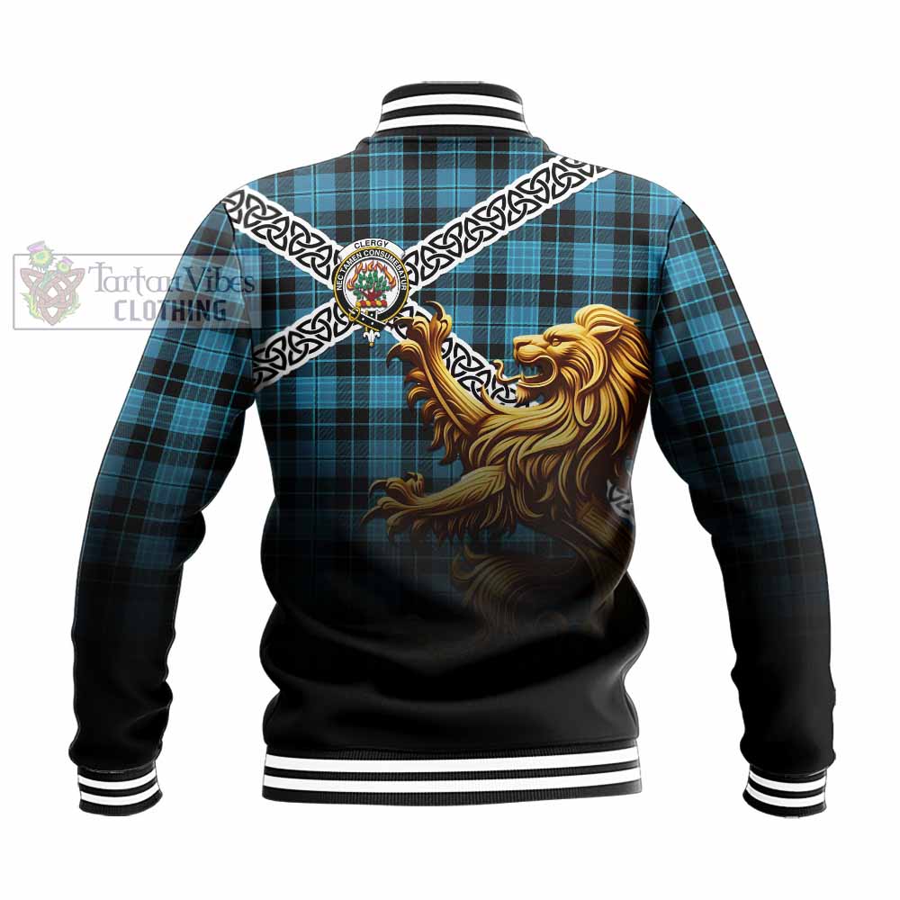 Clergy Crest Tartan Baseball Jacket with Golden Lion Emblem Celtic Style - Tartan Vibes Clothing