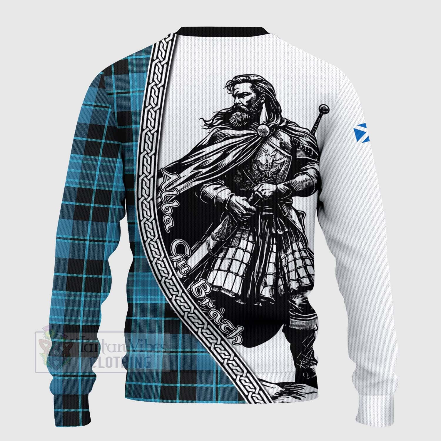 Clergy Tartan Clan Crest Knitted Sweater with Highlander Warrior Celtic Style - Tartan Vibes Clothing
