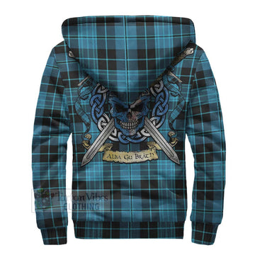 Clergy Tartan Sherpa Hoodie with Family Crest Celtic Skull Style - Tartan Vibes Clothing