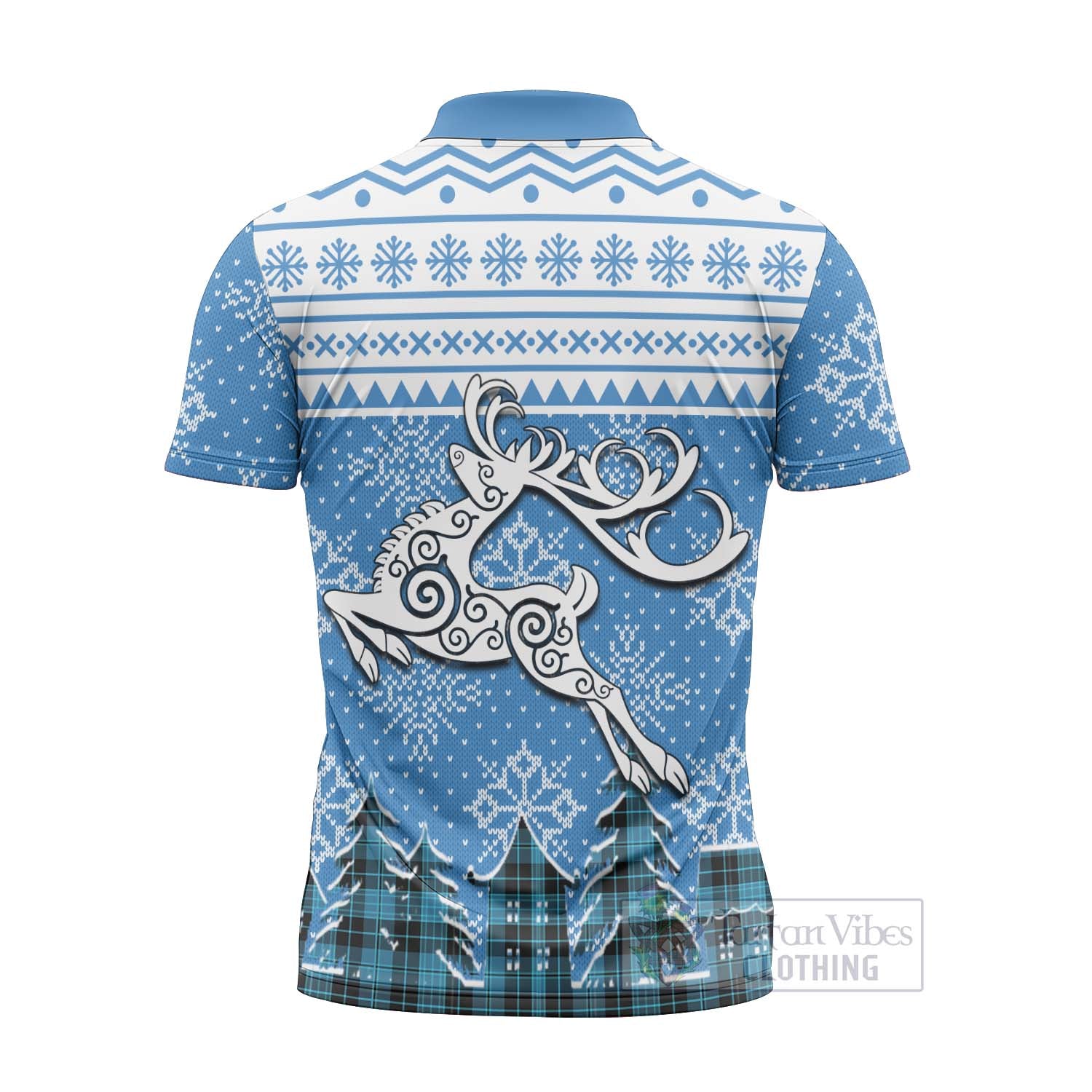 Clergy Clan Christmas Zipper Polo Shirt Celtic Reindeer Style - Tartan Vibes Clothing