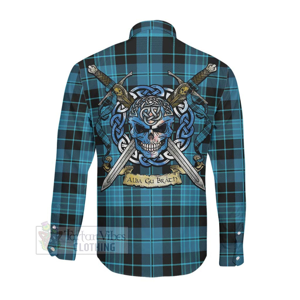 Clergy Tartan Long Sleeve Button Shirt with Family Crest Celtic Skull Style Men's Shirt - Tartan Vibes Clothing