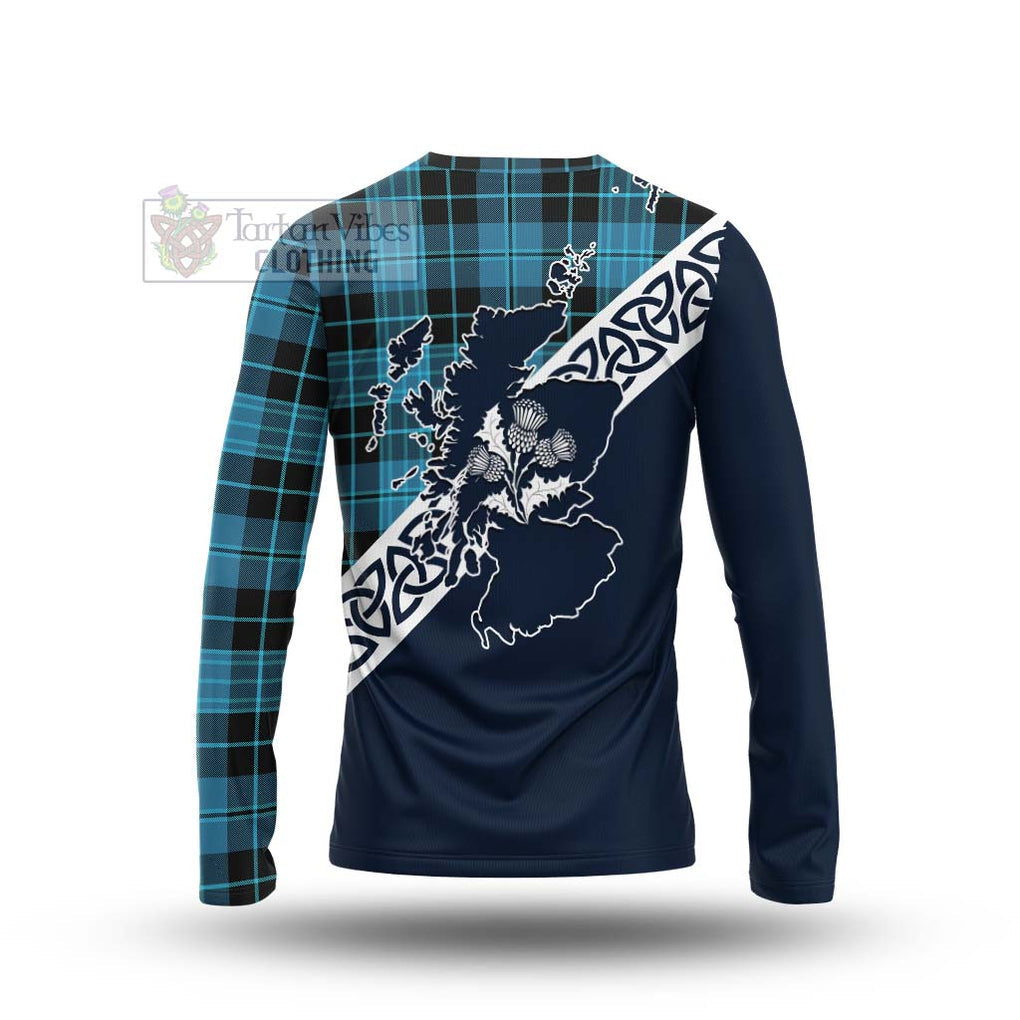Clergy Tartan Long Sleeve T-Shirt Featuring Thistle and Scotland Map - Tartan Vibes Clothing