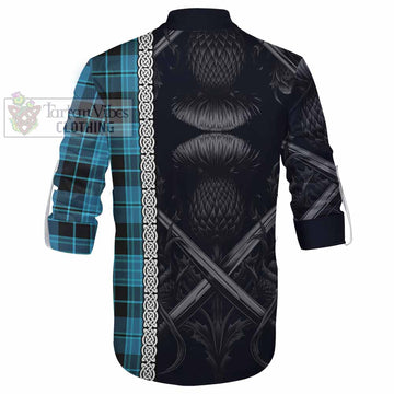 Clergy Tartan Ghillie Kilt Shirt with Family Crest Cross Sword Thistle Celtic Vibes - Tartan Vibes Clothing