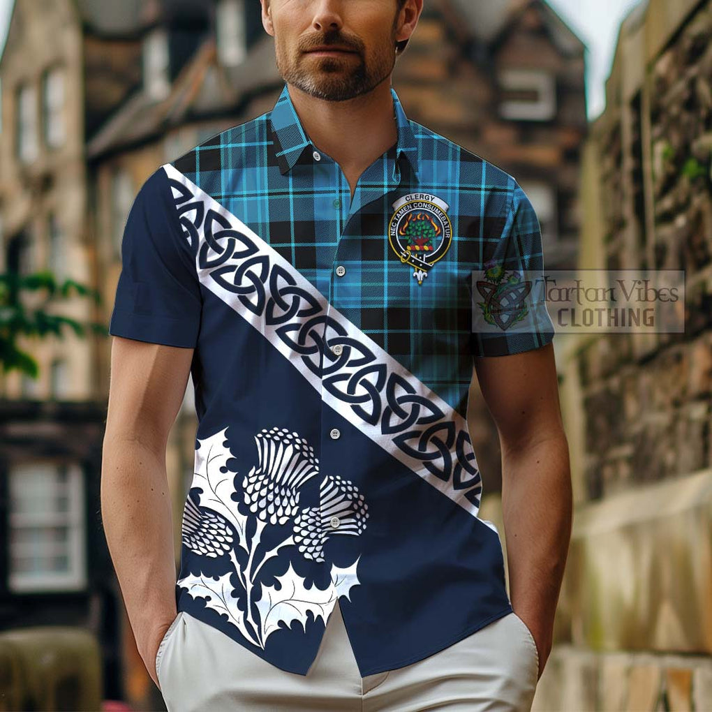 Clergy Tartan Hawaiian Shirt Featuring Thistle and Scotland Map - Tartan Vibes Clothing