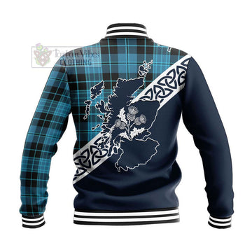 Clergy Tartan Baseball Jacket Featuring Thistle and Scotland Map - Tartan Vibes Clothing