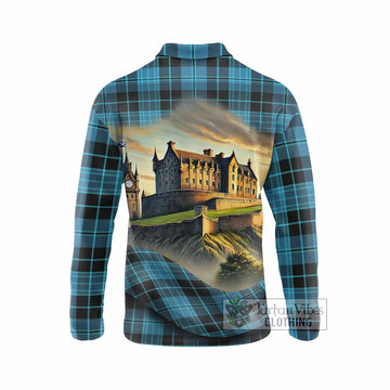 Clergy Tartan Family Crest Long Sleeve Polo Shirt with Scottish Ancient Castle Style - Tartan Vibes Clothing