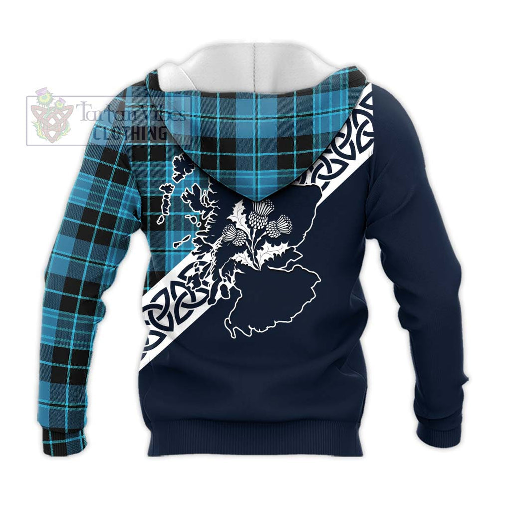 Clergy Tartan Knitted Hoodie Featuring Thistle and Scotland Map - Tartan Vibes Clothing