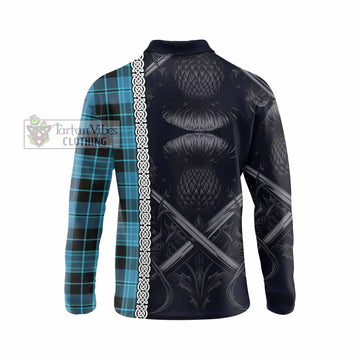 Clergy Tartan Long Sleeve Polo Shirt with Family Crest Cross Sword Thistle Celtic Vibes - Tartan Vibes Clothing