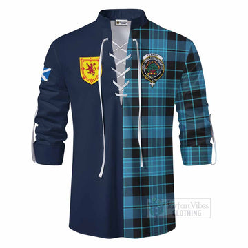 Clergy Tartan Ghillie Kilt Shirt Alba with Scottish Lion Royal Arm Half Style - Tartan Vibes Clothing