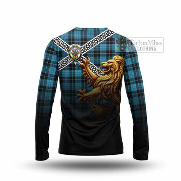 Clergy Crest Tartan Long Sleeve T-Shirt with Golden Lion Emblem Celtic Style - Tartan Vibes Clothing
