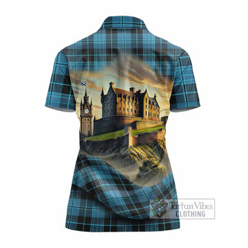 Clergy Tartan Family Crest Women's Polo Shirt with Scottish Ancient Castle Style - Tartan Vibes Clothing