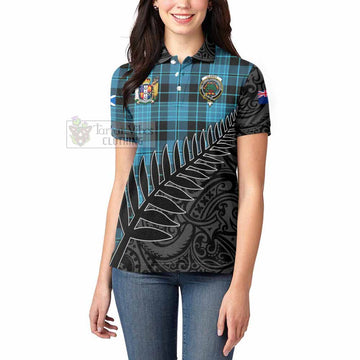 Clergy Crest Tartan Women's Polo Shirt with New Zealand Silver Fern Half Style - Tartan Vibes Clothing