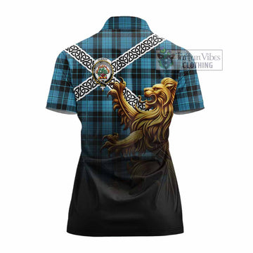 Clergy Crest Tartan Women's Polo Shirt with Golden Lion Emblem Celtic Style - Tartan Vibes Clothing