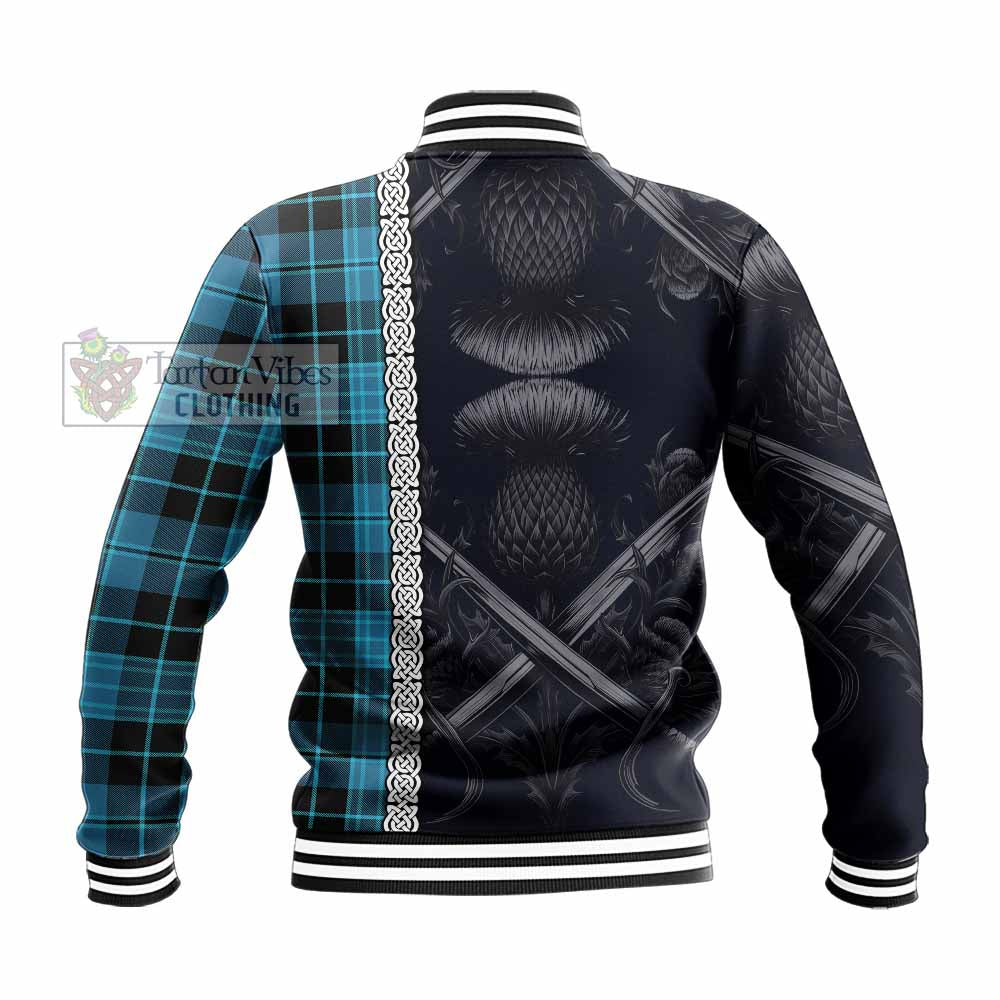 Clergy Tartan Baseball Jacket with Family Crest Cross Sword Thistle Celtic Vibes - Tartan Vibes Clothing