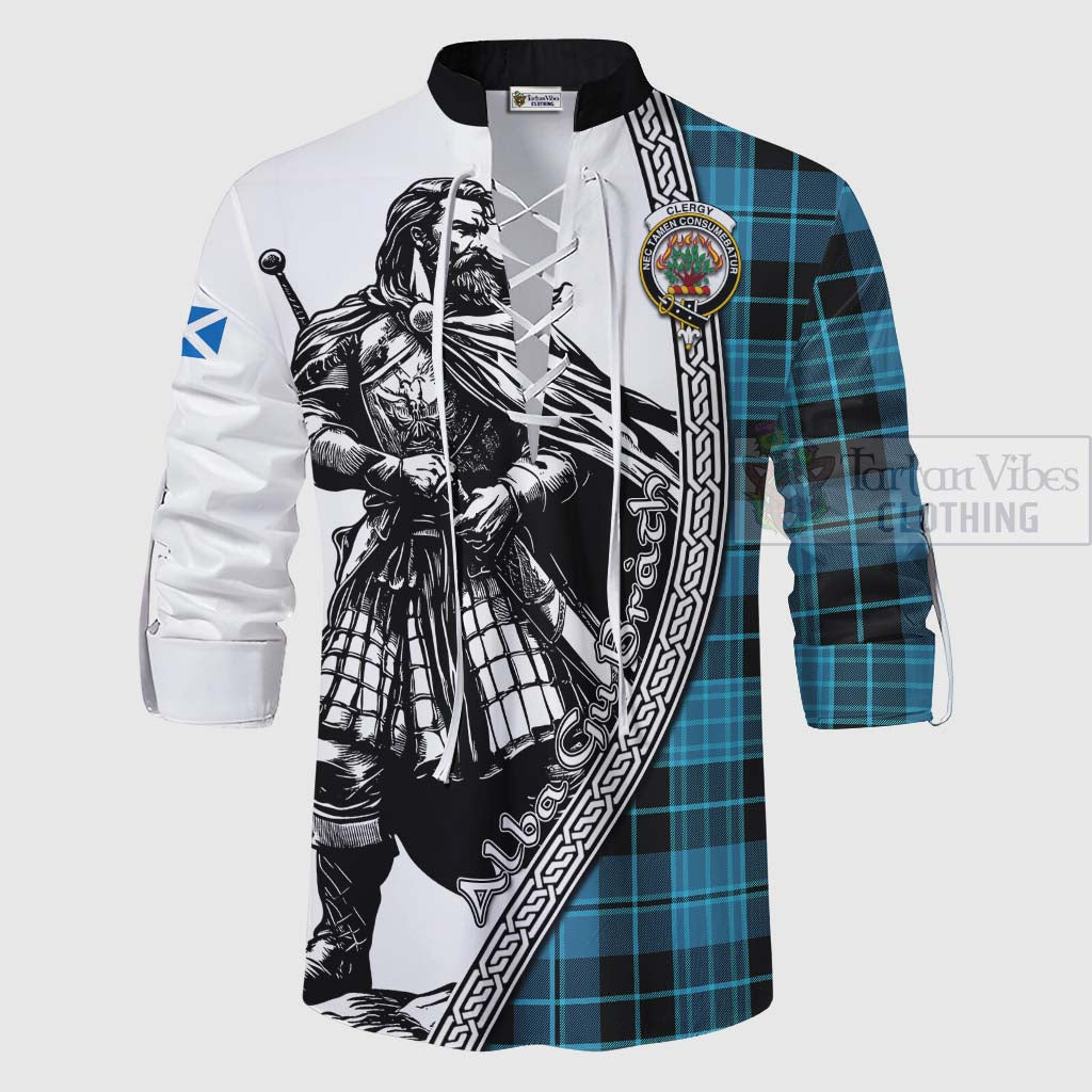 Clergy Tartan Clan Crest Ghillie Kilt Shirt with Highlander Warrior Celtic Style - Tartan Vibes Clothing