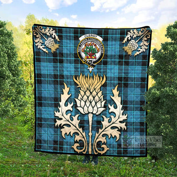 Tartan Vibes Clothing Clergy Tartan Quilt with Family Crest and Golden Thistle Style