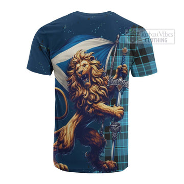 Clergy Tartan Family Crest Cotton T-shirt with Scottish Majestic Lion