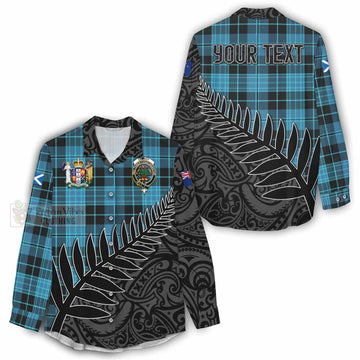 Clergy Crest Tartan Women's Casual Shirt with New Zealand Silver Fern Half Style - Tartan Vibes Clothing
