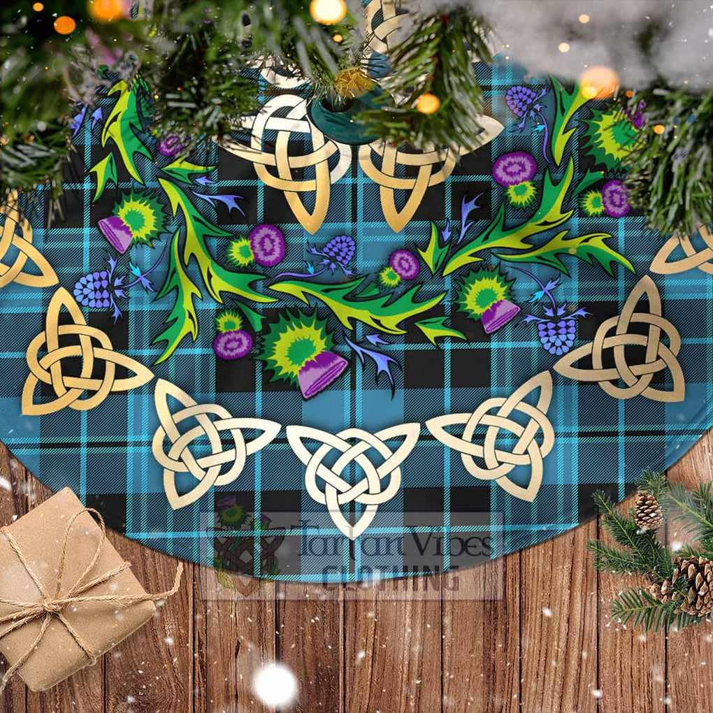 Tartan Vibes Clothing Clergy Tartan Christmas Tree Skirt with Thistle Celtic Knot Style