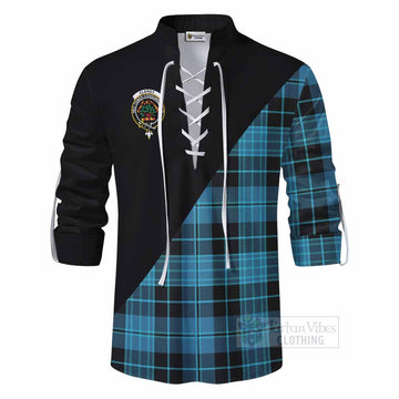Clergy Tartan Ghillie Kilt Shirt with Family Crest and Military Logo Style - Tartan Vibes Clothing