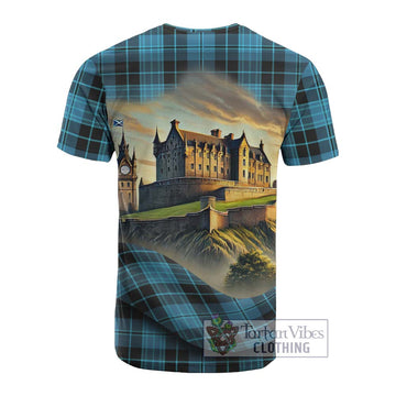 Clergy Tartan Family Crest Cotton T-shirt with Scottish Ancient Castle Style