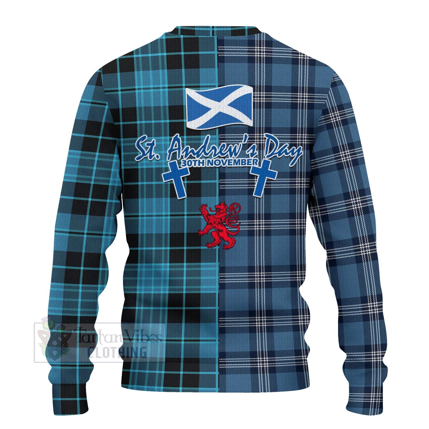 Clergy Tartan Knitted Sweater Happy St. Andrew's Day Half Tartan Style - Tartan Vibes Clothing